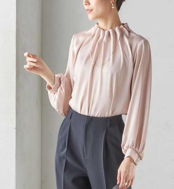 SHIPS for women「【一部WEB限定】〈手洗い可能〉ヴィンテージ サテン ネック ギャザー ブラウス」|シャツ・ブラウス|ピンク系