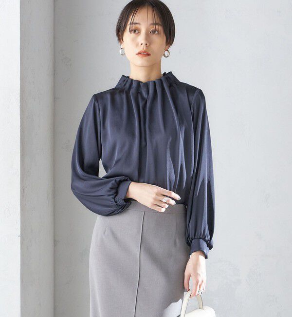 SHIPS for women「【一部WEB限定】〈手洗い可能〉ヴィンテージ サテン ネック ギャザー ブラウス」|シャツ・ブラウス|