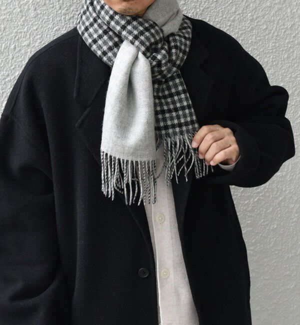 SHIPS any「SHIPS any: カシミヤ ダブルフェイス チェック マフラー 24FW◇」|マフラー|グレー