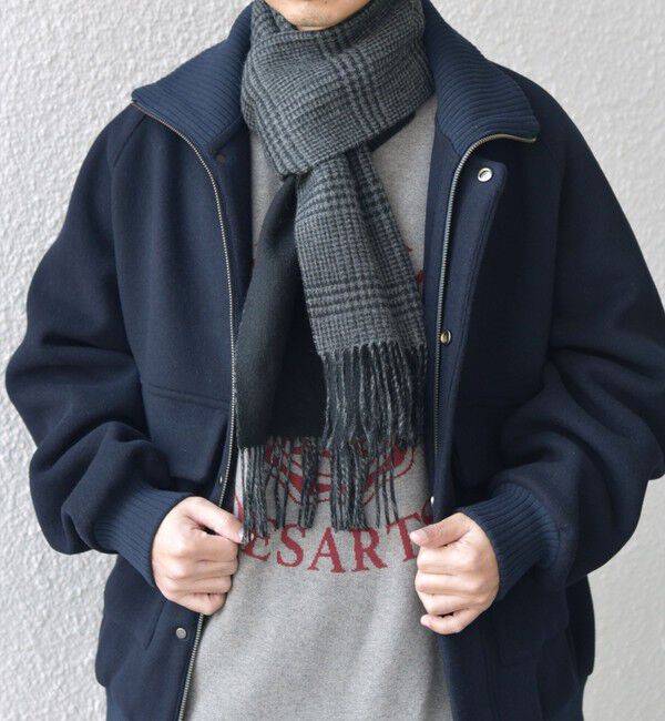 SHIPS any「SHIPS any: カシミヤ ダブルフェイス チェック マフラー 24FW◇」|マフラー|ブラック