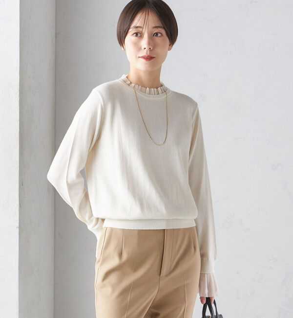 SHIPS for women「〈手洗い可能〉オーガンジー プリーツ ハイゲージ ニット」|ニット・セーター|