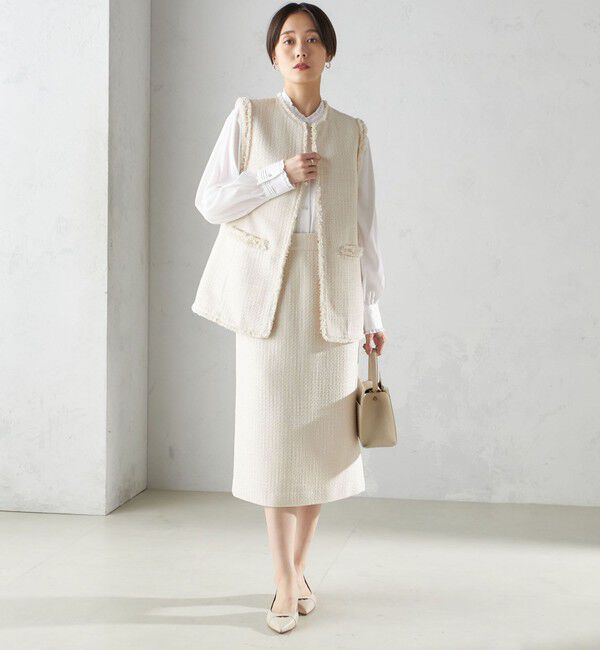 SHIPS for women「スラブ ツイード ロング ジレ（セレモニー対応可）」|ベスト・ジレ|