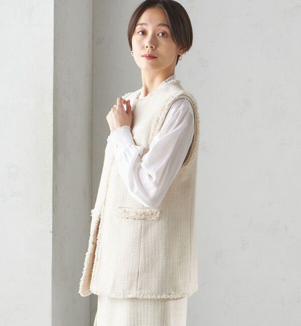 SHIPS for women「スラブ ツイード ロング ジレ（セレモニー対応可）」|ベスト・ジレ|