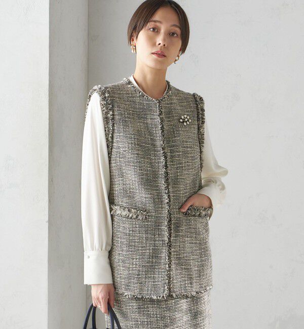 SHIPS for women「スラブ ツイード ロング ジレ（セレモニー対応可）」|ベスト・ジレ|