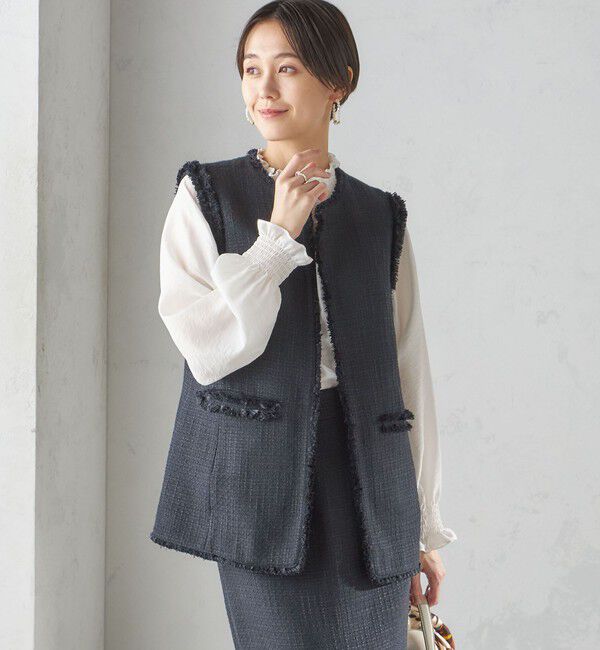 SHIPS for women「スラブ ツイード ロング ジレ（セレモニー対応可）」|ベスト・ジレ|