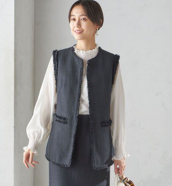 SHIPS for women「スラブ ツイード ロング ジレ（セレモニー対応可）」|ベスト・ジレ|