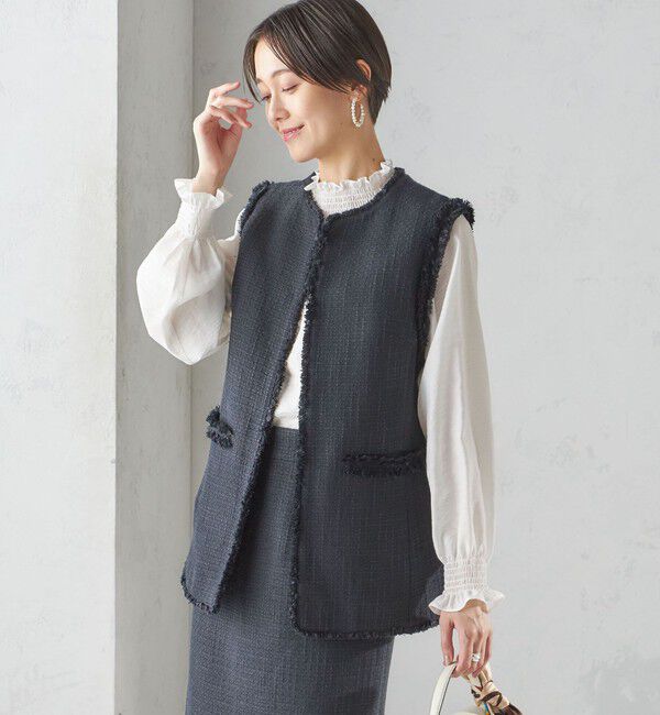 SHIPS for women「スラブ ツイード ロング ジレ（セレモニー対応可）」|ベスト・ジレ|