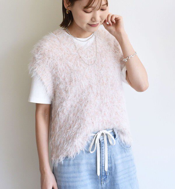 SHIPS for women「【WEB限定】〈手洗い可能〉チュール フェザー MIX ニット ベスト」|ベスト・ジレ|