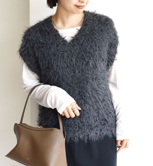 SHIPS for women「【WEB限定】〈手洗い可能〉チュール フェザー MIX ニット ベスト」|ベスト・ジレ|ブラック