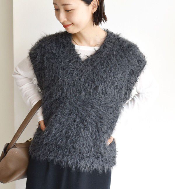 SHIPS for women「【WEB限定】〈手洗い可能〉チュール フェザー MIX ニット ベスト」|ベスト・ジレ|