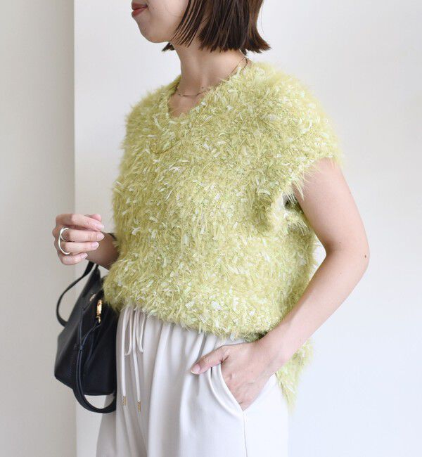 SHIPS for women「【WEB限定】〈手洗い可能〉チュール フェザー MIX ニット ベスト」|ベスト・ジレ|