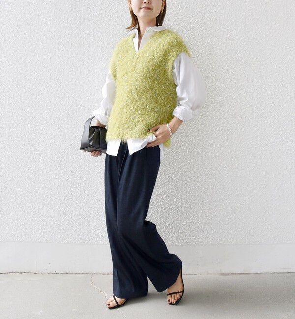 SHIPS for women「【WEB限定】〈手洗い可能〉チュール フェザー MIX ニット ベスト」|ベスト・ジレ|