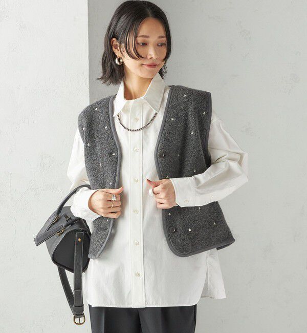 SHIPS for women「【SHIPS別注】assiette:ウール混 ボア 刺繍 ベスト」|ベスト・ジレ|