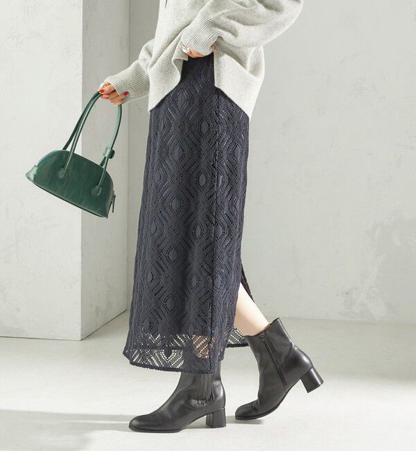 SHIPS for women「〈手洗い可能〉ラッセル レース ウエスト ギャザー タイト スカート」|スカート|