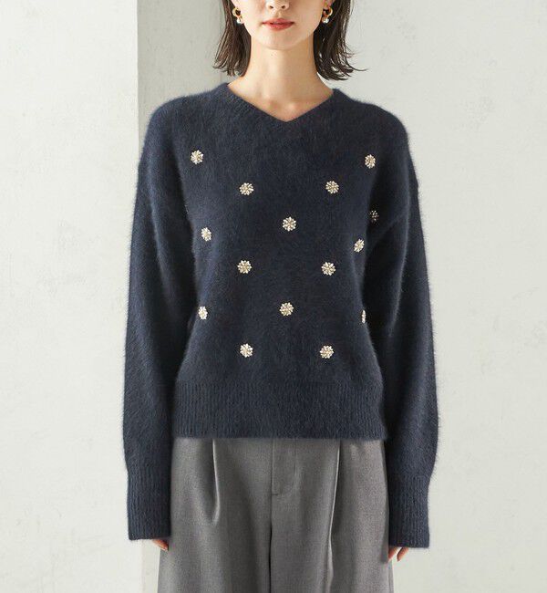 SHIPS for women「〈手洗い可能〉フォックス ビジュー Vネック ニット」|ニット・セーター|