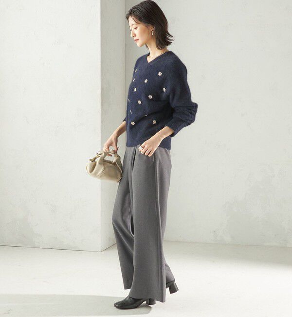 SHIPS for women「〈手洗い可能〉フォックス ビジュー Vネック ニット」|ニット・セーター|