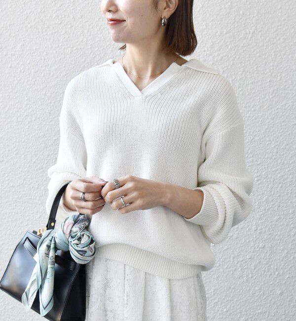 SHIPS any「SHIPS any:〈手洗い可能〉コットン ミックス スキッパー ポロ ニット プルオーバー」|ニット・セーター|