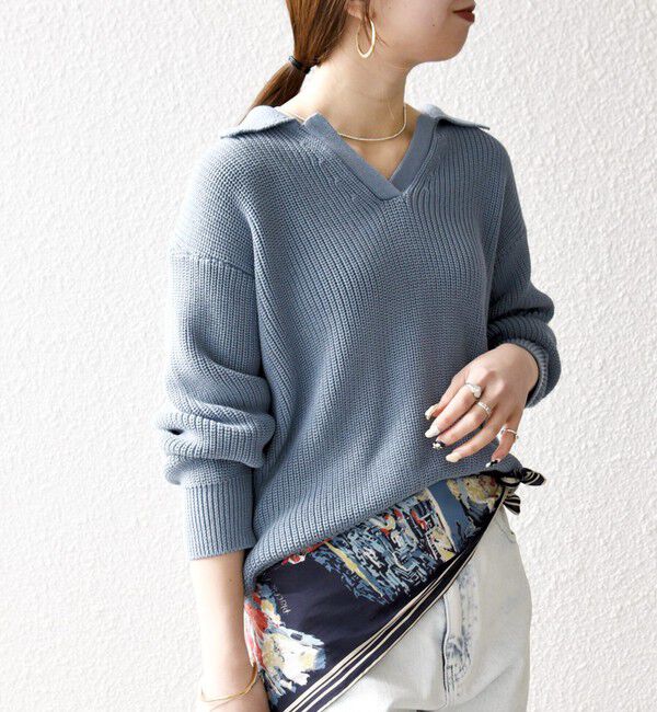 SHIPS any「SHIPS any:〈手洗い可能〉コットン ミックス スキッパー ポロ ニット プルオーバー」|ニット・セーター|