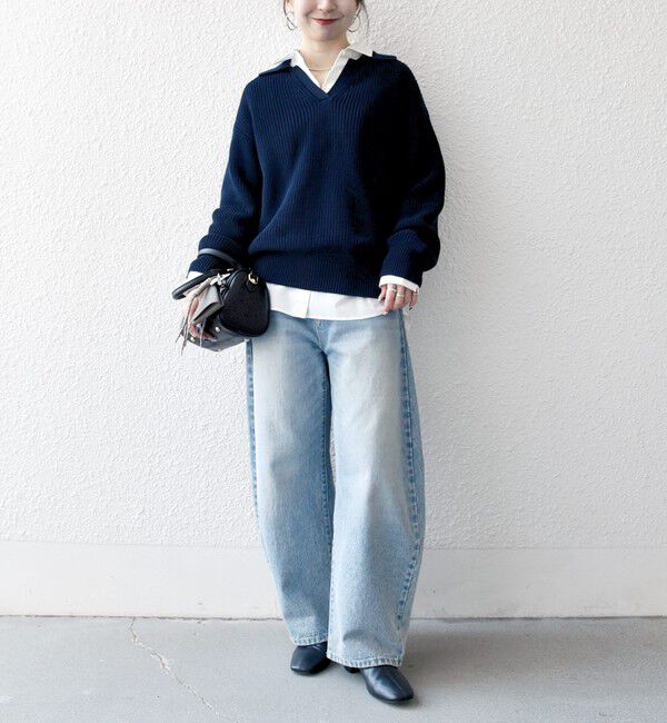 SHIPS any「SHIPS any:〈手洗い可能〉コットン ミックス スキッパー ポロ ニット プルオーバー」|ニット・セーター|