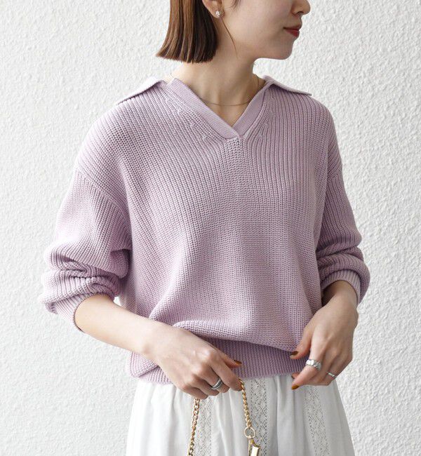 SHIPS any「SHIPS any:〈手洗い可能〉コットン ミックス スキッパー ポロ ニット プルオーバー」|ニット・セーター|