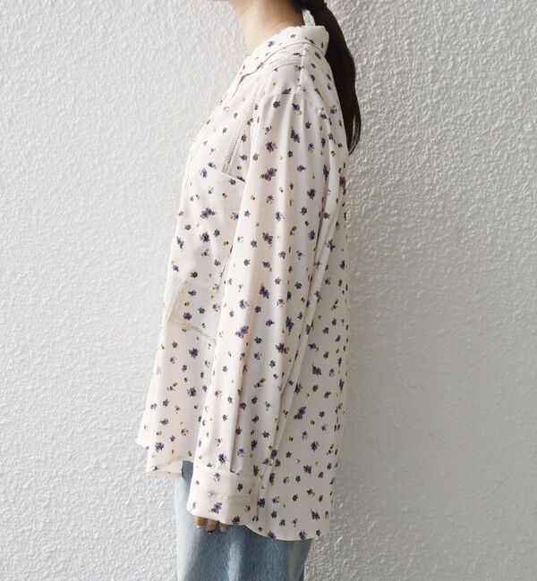 SHIPS any「SHIPS any:〈洗濯機可能〉フラワー プリント レース オープンカラー シャツ」|シャツ・ブラウス|