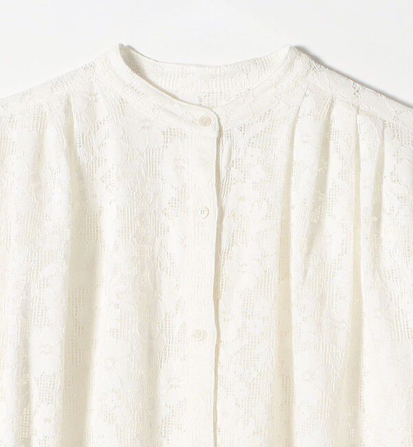 SHIPS any「《追加予約》SHIPS any:〈手洗い可能〉フラワー メッシュ レース バンドカラー タック シャツ」|シャツ・ブラウス|