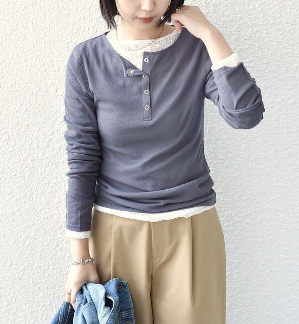 SHIPS Colors 「SHIPS Colors:〈手洗い可能〉シアー ドライタッチ ヘンリーネック TEE◇」|Tシャツ・カットソー|ダークグレー
