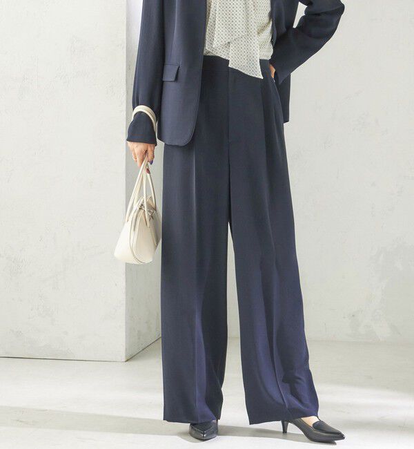 SHIPS for women「〈接触冷感 / UVカット〉Refinel セミ ワイド パンツ（セレモニー対応可）」|その他|ネイビー