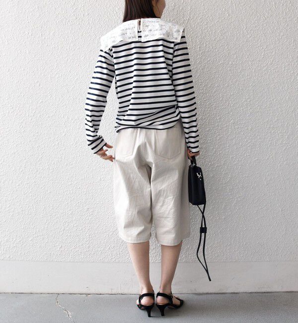 SHIPS any「SHIPS any:〈洗濯機可能〉マリンボーダー レース 襟 プルオーバー」|Tシャツ・カットソー|