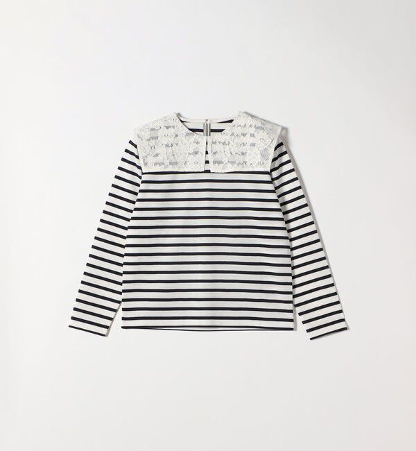 SHIPS any「SHIPS any:〈洗濯機可能〉マリンボーダー レース 襟 プルオーバー」|Tシャツ・カットソー|