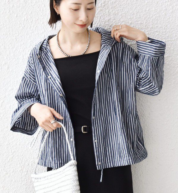 SHIPS for women「【WEB限定】〈手洗い可能〉ストライプ フード 羽織り シャツ」|シャツ・ブラウス|