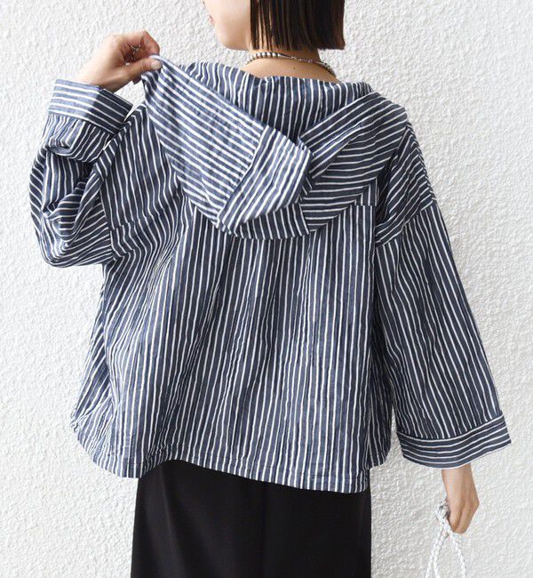SHIPS for women「【WEB限定】〈手洗い可能〉ストライプ フード 羽織り シャツ」|シャツ・ブラウス|