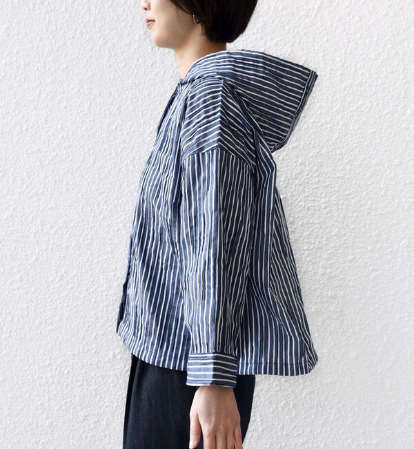 SHIPS for women「【WEB限定】〈手洗い可能〉ストライプ フード 羽織り シャツ」|シャツ・ブラウス|