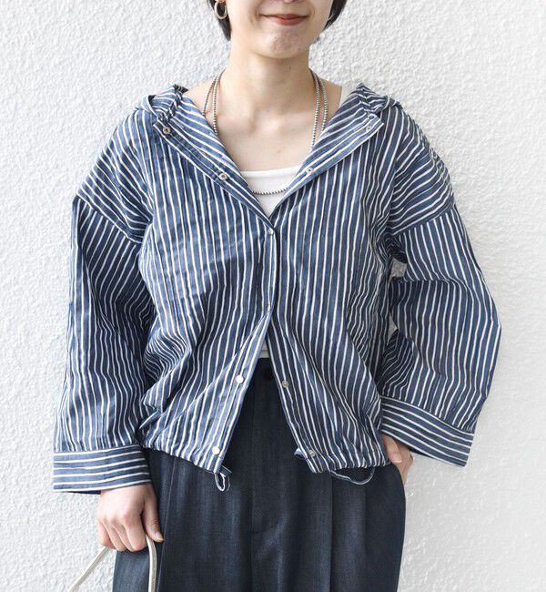 SHIPS for women「【WEB限定】〈手洗い可能〉ストライプ フード 羽織り シャツ」|シャツ・ブラウス|