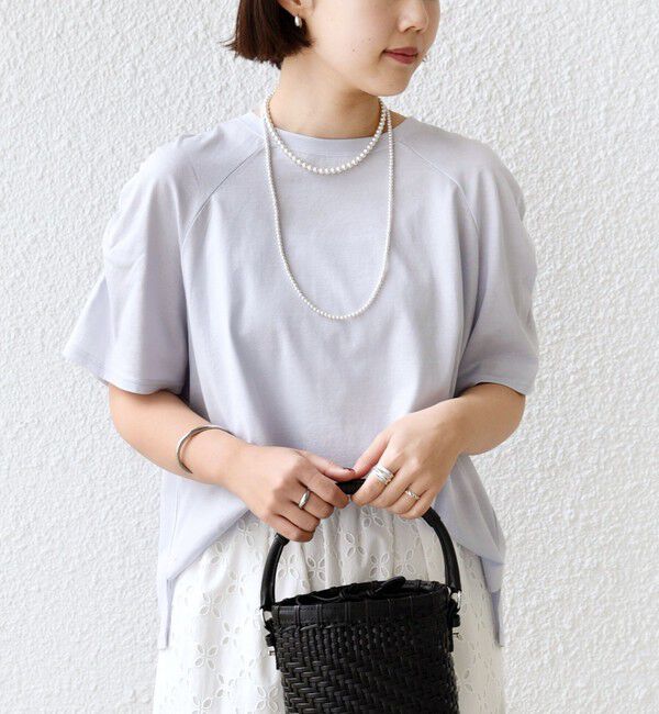 SHIPS for women「《予約》〈手洗い可能〉ボーダー / ソリッド 袖ギャザー ショートスリーブ プルオーバー」|Tシャツ・カットソー|