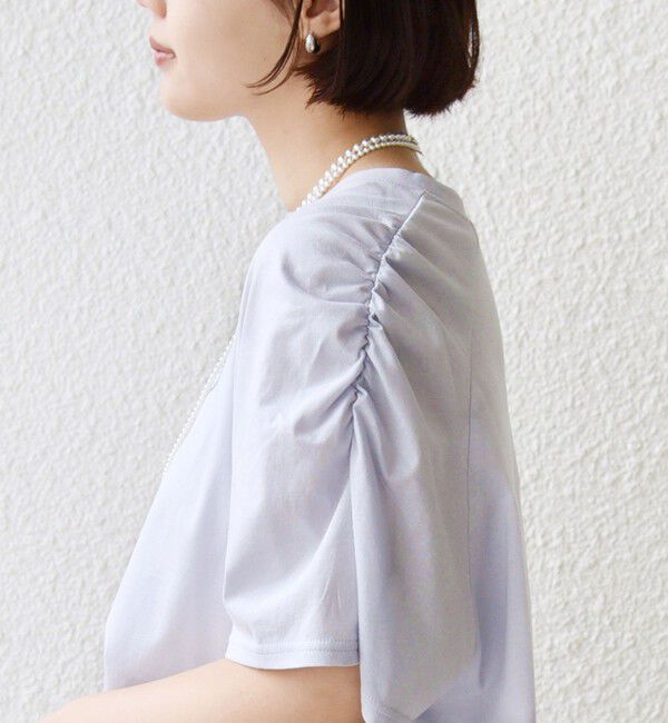 SHIPS for women「《予約》〈手洗い可能〉ボーダー / ソリッド 袖ギャザー ショートスリーブ プルオーバー」|Tシャツ・カットソー|