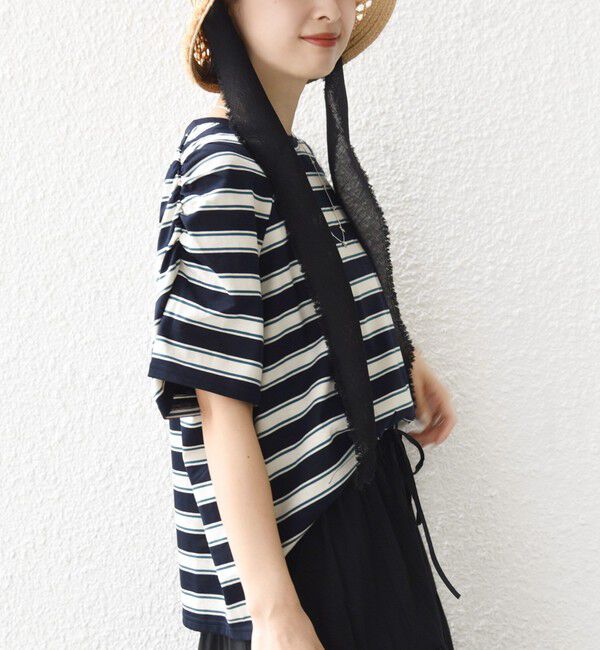 SHIPS for women「《予約》〈手洗い可能〉ボーダー / ソリッド 袖ギャザー ショートスリーブ プルオーバー」|Tシャツ・カットソー|