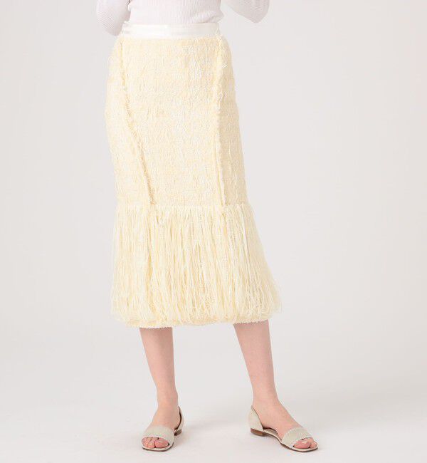 DES PRES「フリンジラフツイード タイトミディスカート」|タイト|