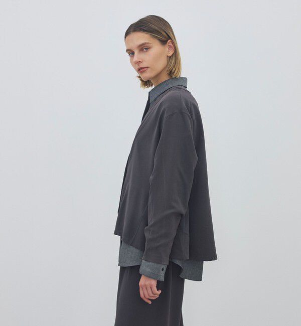 DES PRES「ジャージーライクジョーゼット カラーレスジャケット」|ノーカラージャケット|