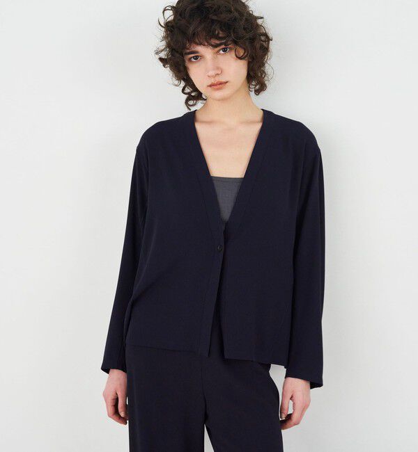 DES PRES「ジャージーライクジョーゼット カラーレスジャケット」|ノーカラージャケット|