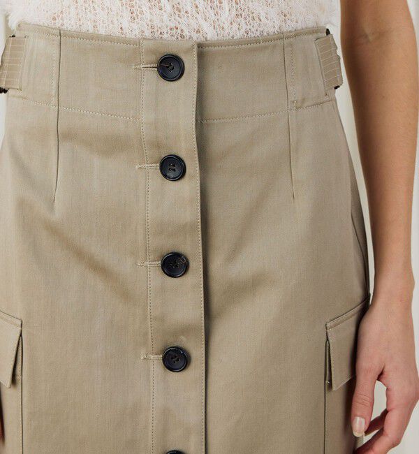 DES PRES「コットンサテン ボタンダウンマキシスカート」|タイト|