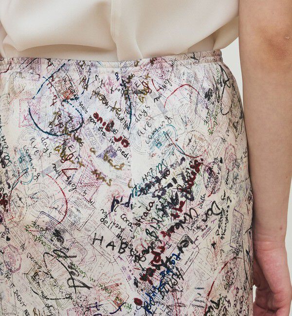 DES PRES「メッセージ ウォールプリント エラスティックストレートスカート」|タイト|