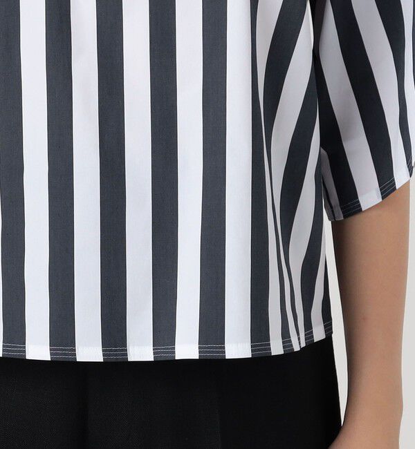 DES PRES「コットンナイロンストレッチストライプ タイブラウス」|シャツ・ブラウス|