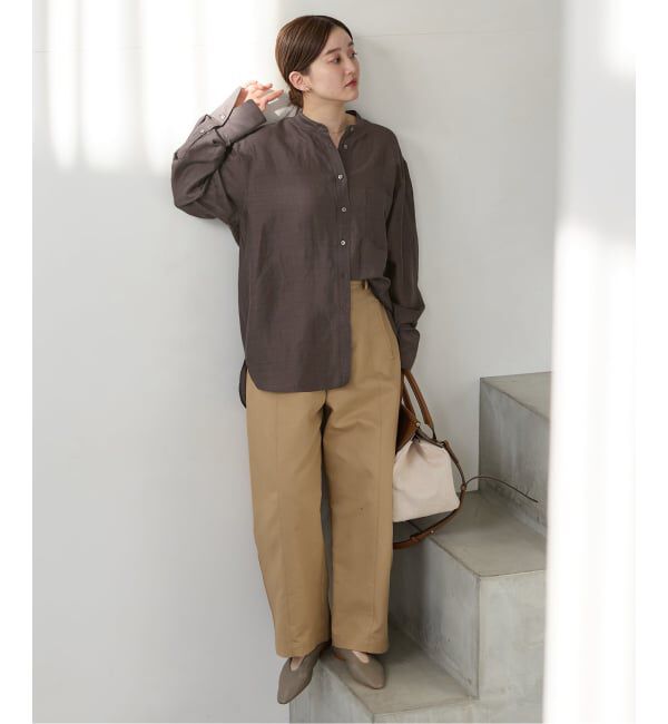 IENA「《一部カラーWEB限定》ラミーリヨセルバンドカラーシャツ」|シャツ・ブラウス|