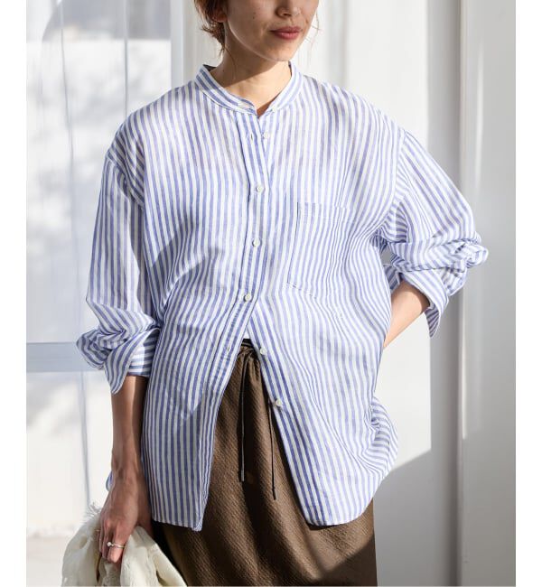 IENA「《一部カラーWEB限定》ラミーリヨセルバンドカラーシャツ」|シャツ・ブラウス|