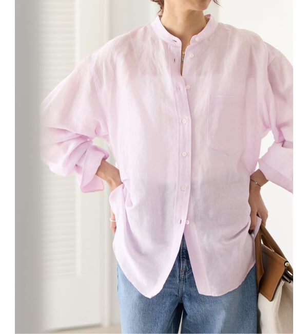 IENA「《一部カラーWEB限定》ラミーリヨセルバンドカラーシャツ」|シャツ・ブラウス|