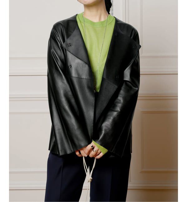 IENA LA BOUCLE「《追加》IENA LA BOUCLE SHEEPレザージャケット」|ノーカラージャケット|ブラック
