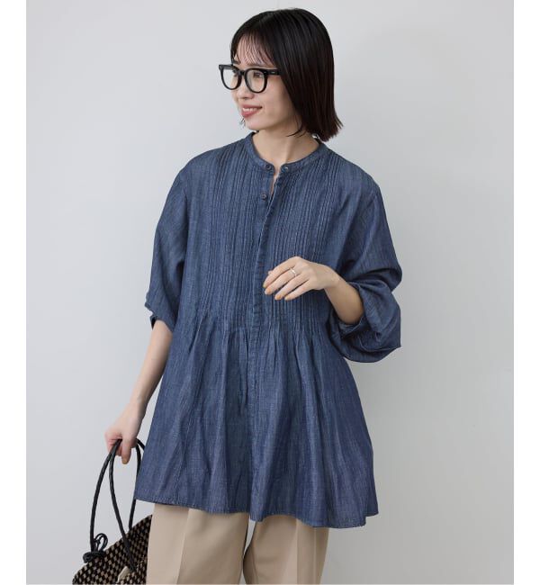 SLOBE IENA「《WEB限定/追加予約》LEDENIM ボサム ペプラムデニムブラウス」|シャツ・ブラウス|