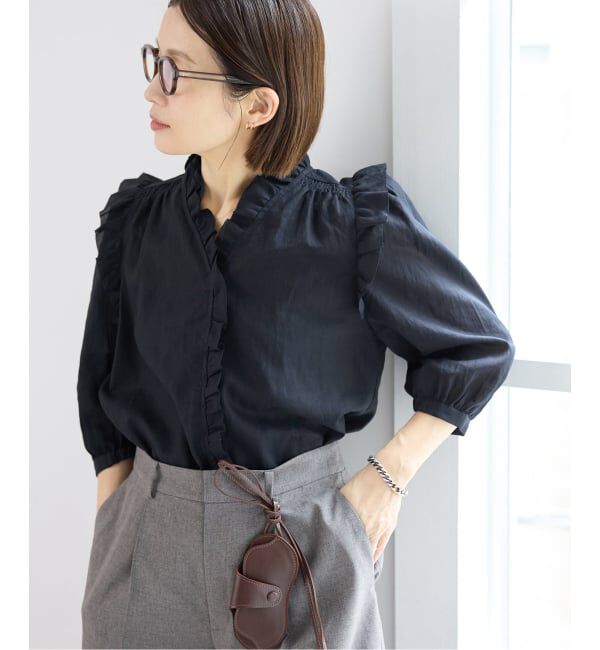 IENA「《予約/一部店舗限定》 コットンシュリンク7分袖ブラウス」|シャツ・ブラウス|