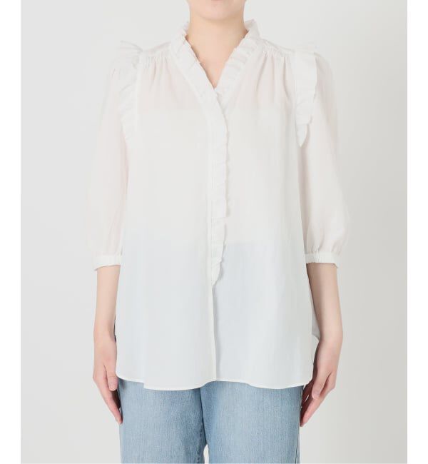 IENA「《予約/一部店舗限定》 コットンシュリンク7分袖ブラウス」|シャツ・ブラウス|